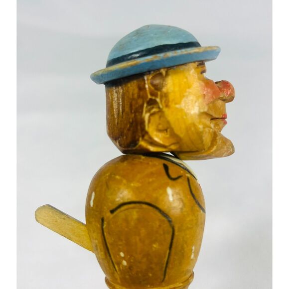 Vintage Anri Wooden Hand Carved Bottle Stopper Man in Hat Tongue - Picture 3 of 8